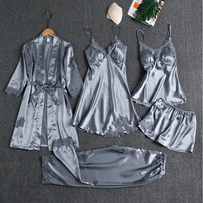 Women's Five-Piece Nightwear Set with Lace Trim — Elegant Pyjama Collection for Lounging & Sleep | Koossa