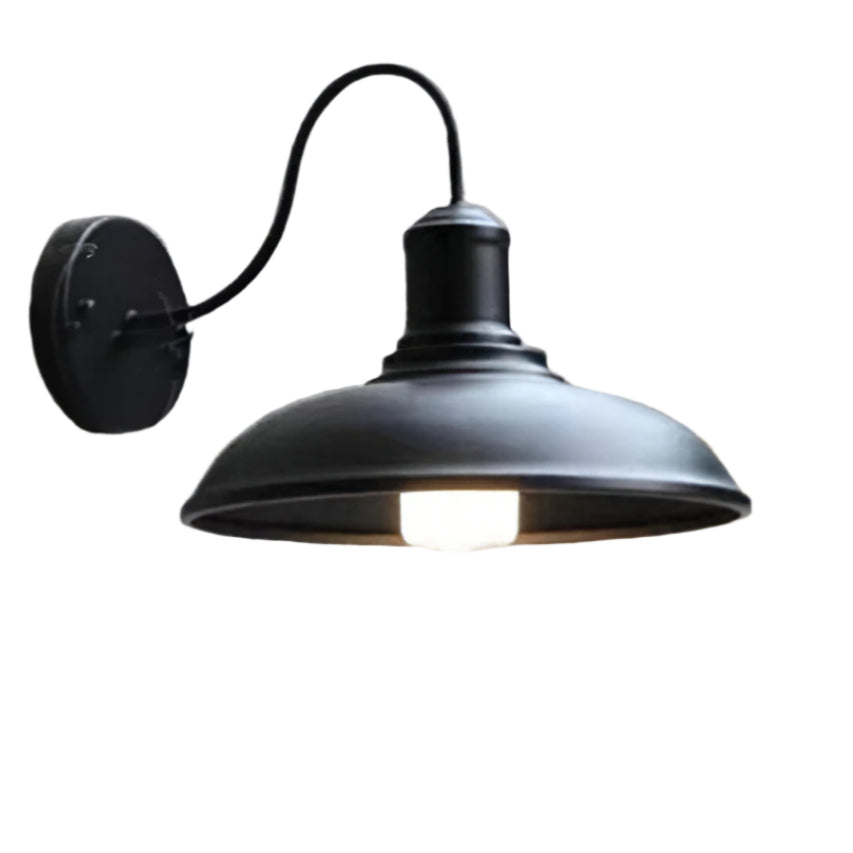 Applique murale extérieure industrielle en fer noir 37 cm avec LED pour éclairage façade jardin terrasse moderne | Koossa