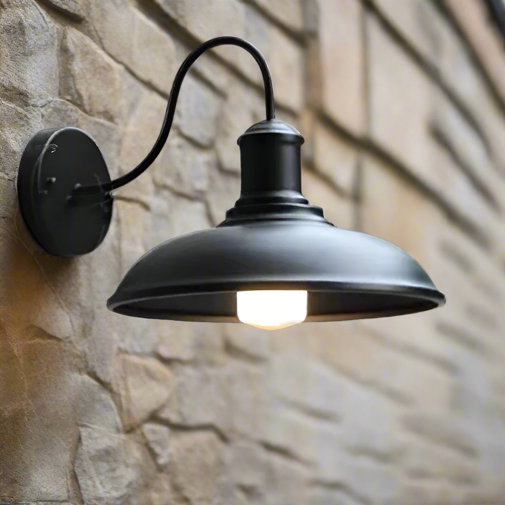 Applique murale extérieure industrielle en fer noir 37 cm avec LED pour éclairage façade jardin terrasse moderne | Koossa