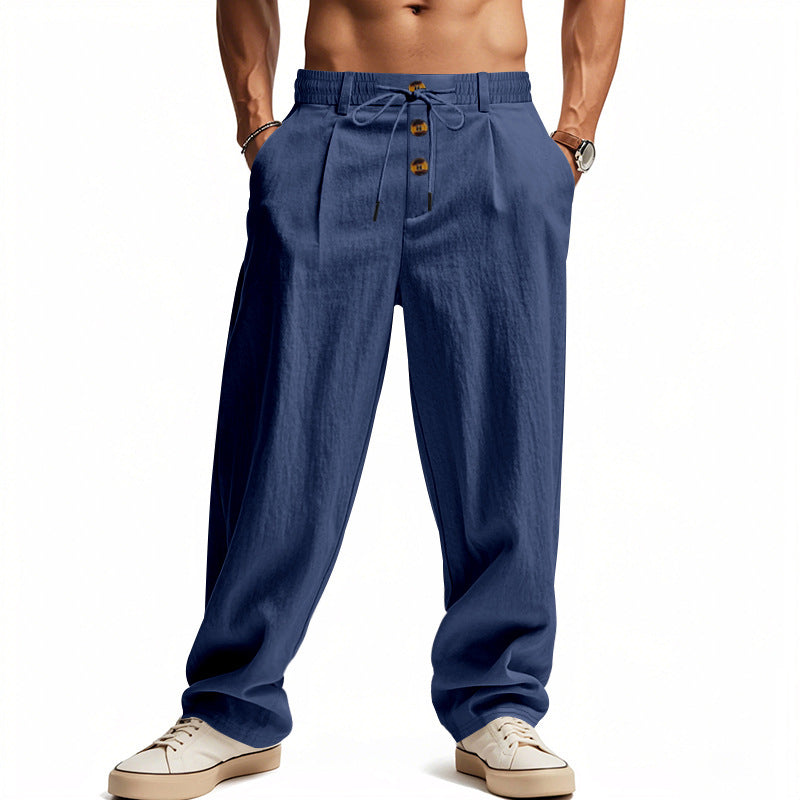 Men's Black Relaxed Trousers with Adjustable Drawstring Waist — Casual Comfort Trousers for Everyday Wear | Koossa