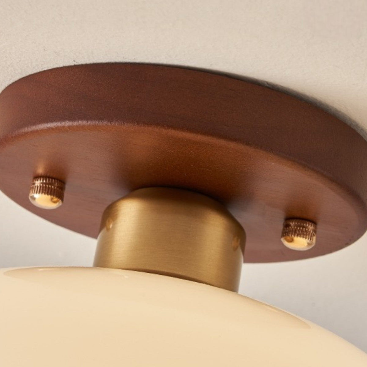 Bauhaus Ceiling Light, Round Opal Glass Flush Mount with Wood Accent, LED Compatible Fixture for Bedroom, Hallway, Kitchen & Living Room | Lonoma