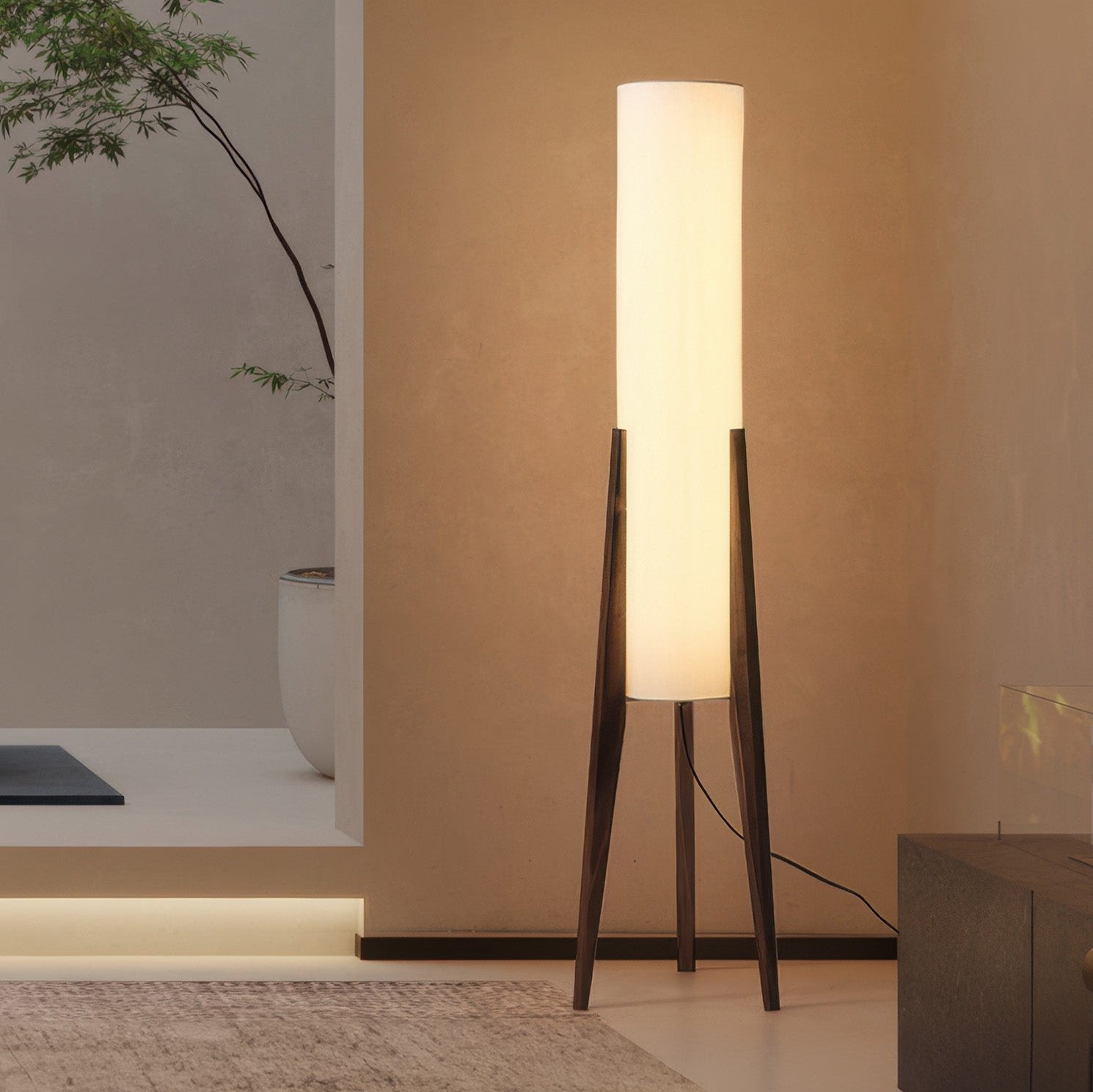 Lampadaire Trépied Bois Massif Abat-Jour Textile LED E27 Ambiance Scandinave Salon Chambre Douce Lumière | Koossa