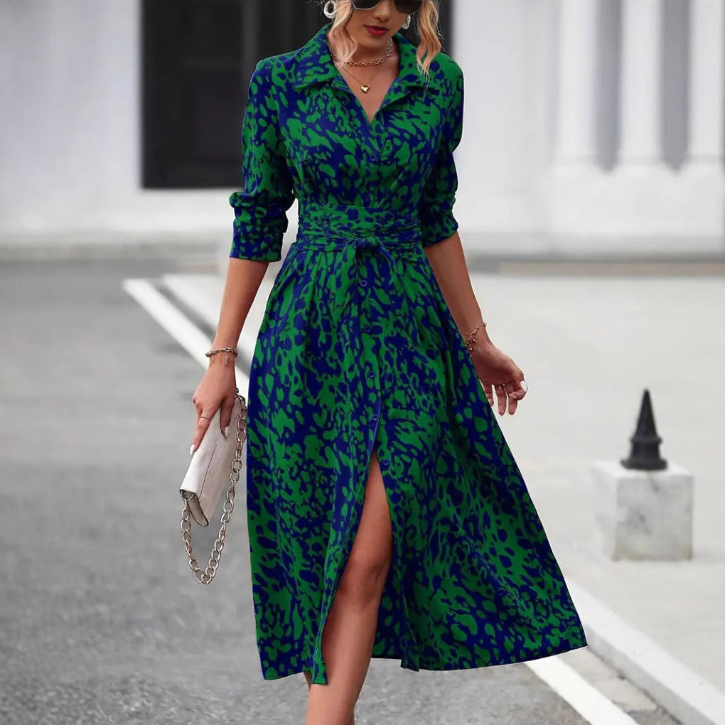 Women's Midi Dress with Tie Belt — Elegant A-Line Summer Dress for Brunch, Work & Weekend Occasions | Koossa