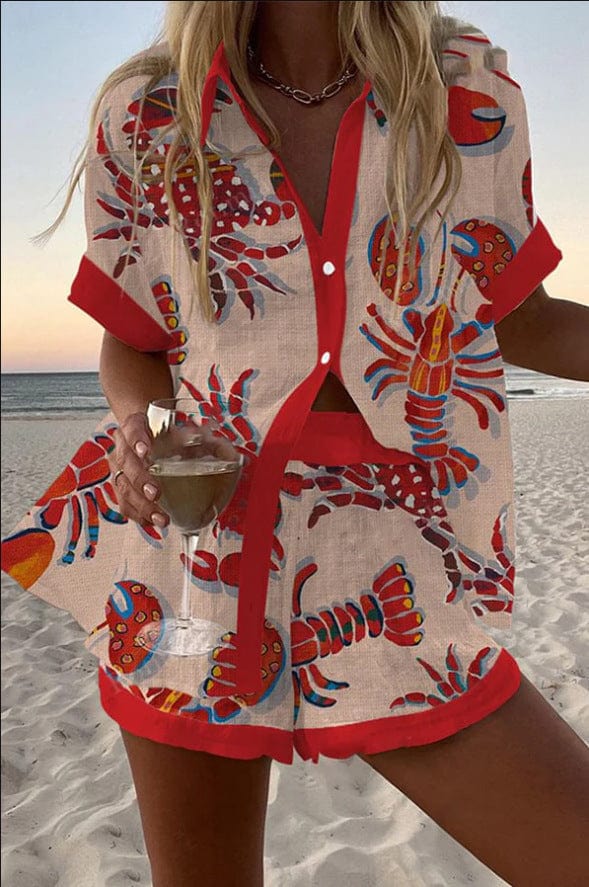 Women's Coordinated Shirt and Shorts Two-Piece Set in Lightweight Fabric for Warm Weather Holidays Casual Summer Outings Beach Resort Wear Relaxed Elegant Everyday Styling | Koossa