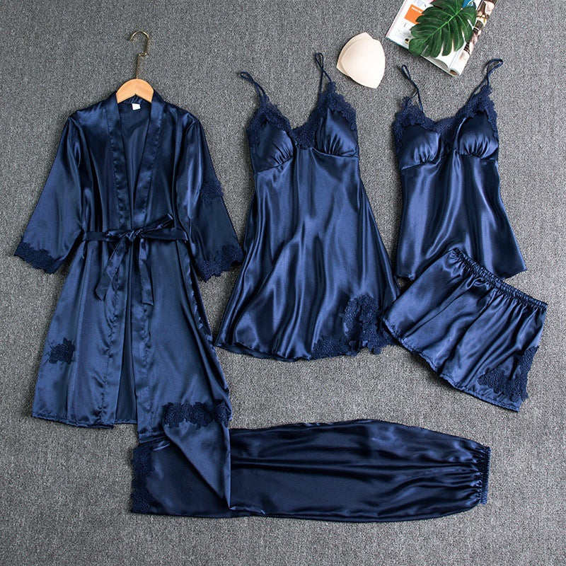 Women's Five-Piece Nightwear Set with Lace Trim — Elegant Pyjama Collection for Lounging & Sleep | Koossa