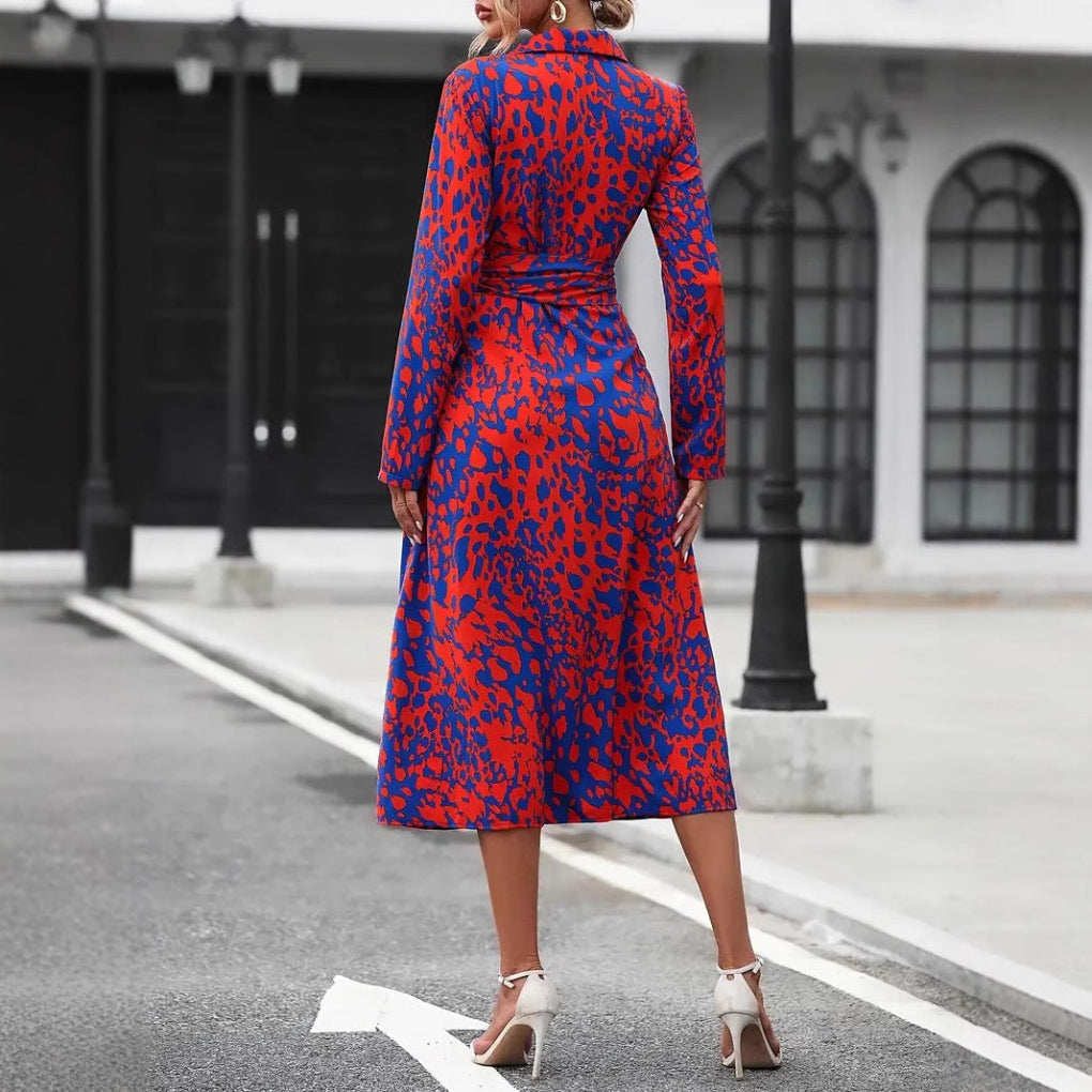 Women's Midi Dress with Tie Belt — Elegant A-Line Summer Dress for Brunch, Work & Weekend Occasions | Koossa