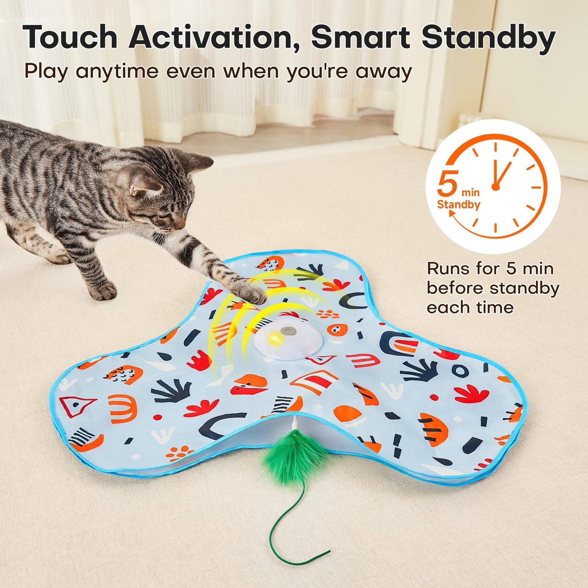 Cat Interactive Mat Toy USB Rechargeable 3 Modes Mouse Sound Feather Hide Seek 5min Standby Touch Activate Indoor | Koossa