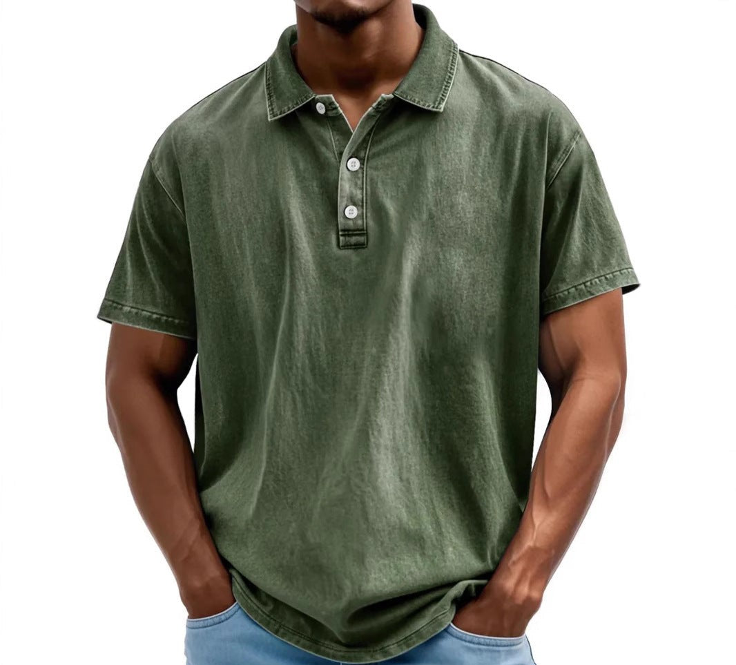 Men's Washed Cotton Polo Shirt in Classic Colours | Vintage-Inspired Relaxed Fit Short Sleeve Top | Smart Casual Weekend Wear | Koossa