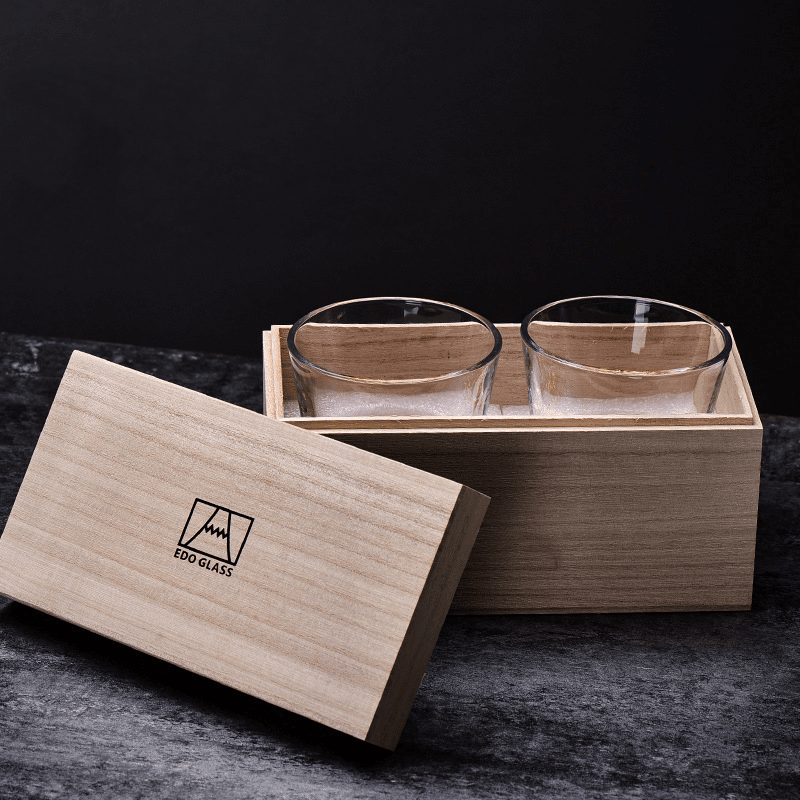 Verre à Whisky Edo Kiriko Cristal Japonais Taillé Main Coffret Bois Authentique Artisanat Traditionnel | Koossa