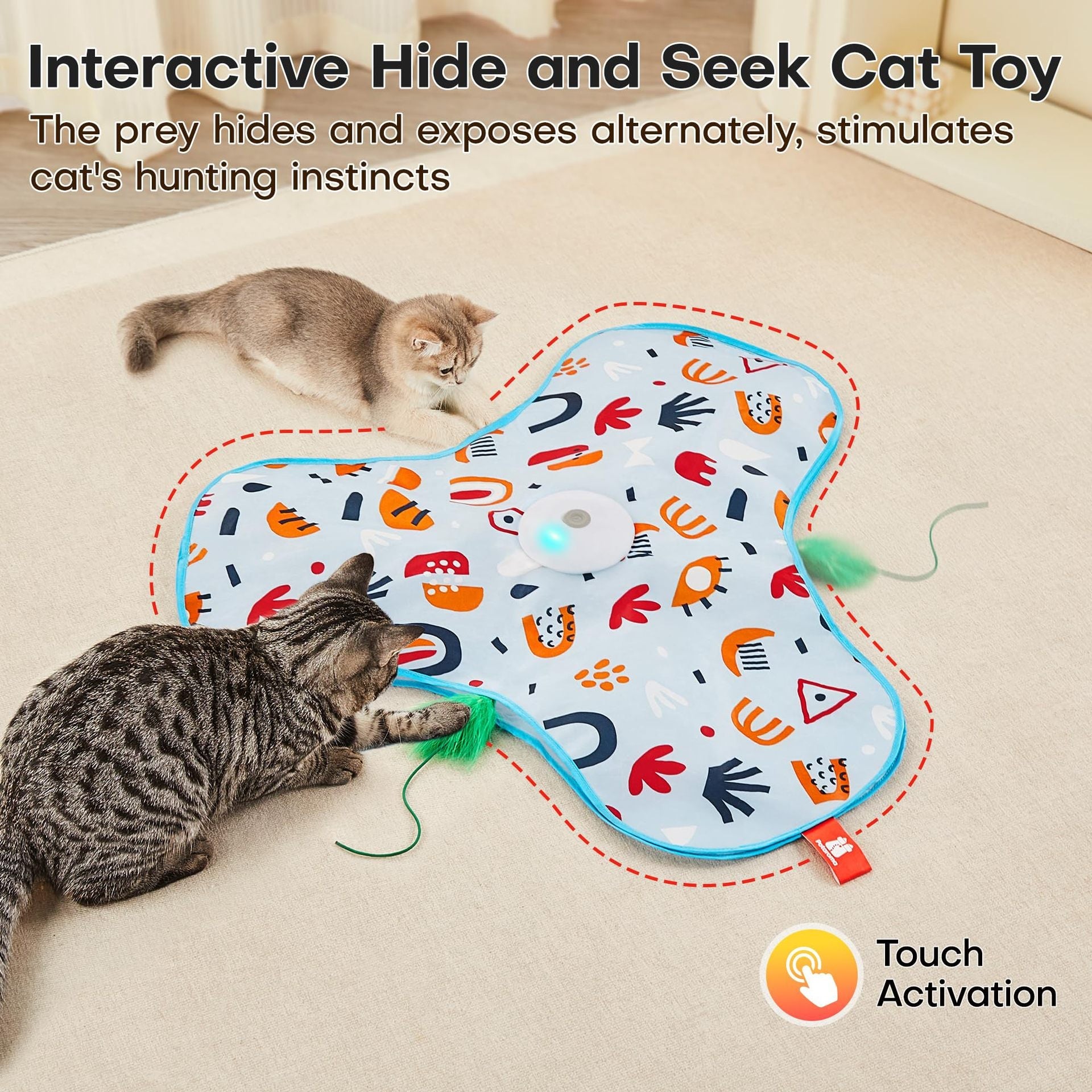 Cat Interactive Mat Toy USB Rechargeable 3 Modes Mouse Sound Feather Hide Seek 5min Standby Touch Activate Indoor | Koossa