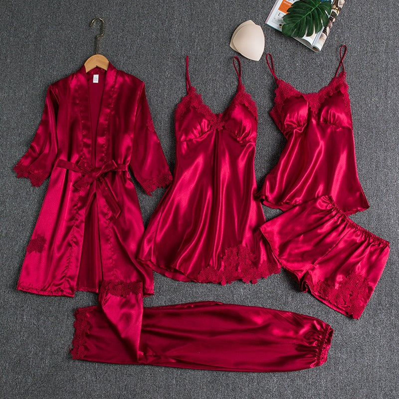 Women's Five-Piece Nightwear Set with Lace Trim — Elegant Pyjama Collection for Lounging & Sleep | Koossa