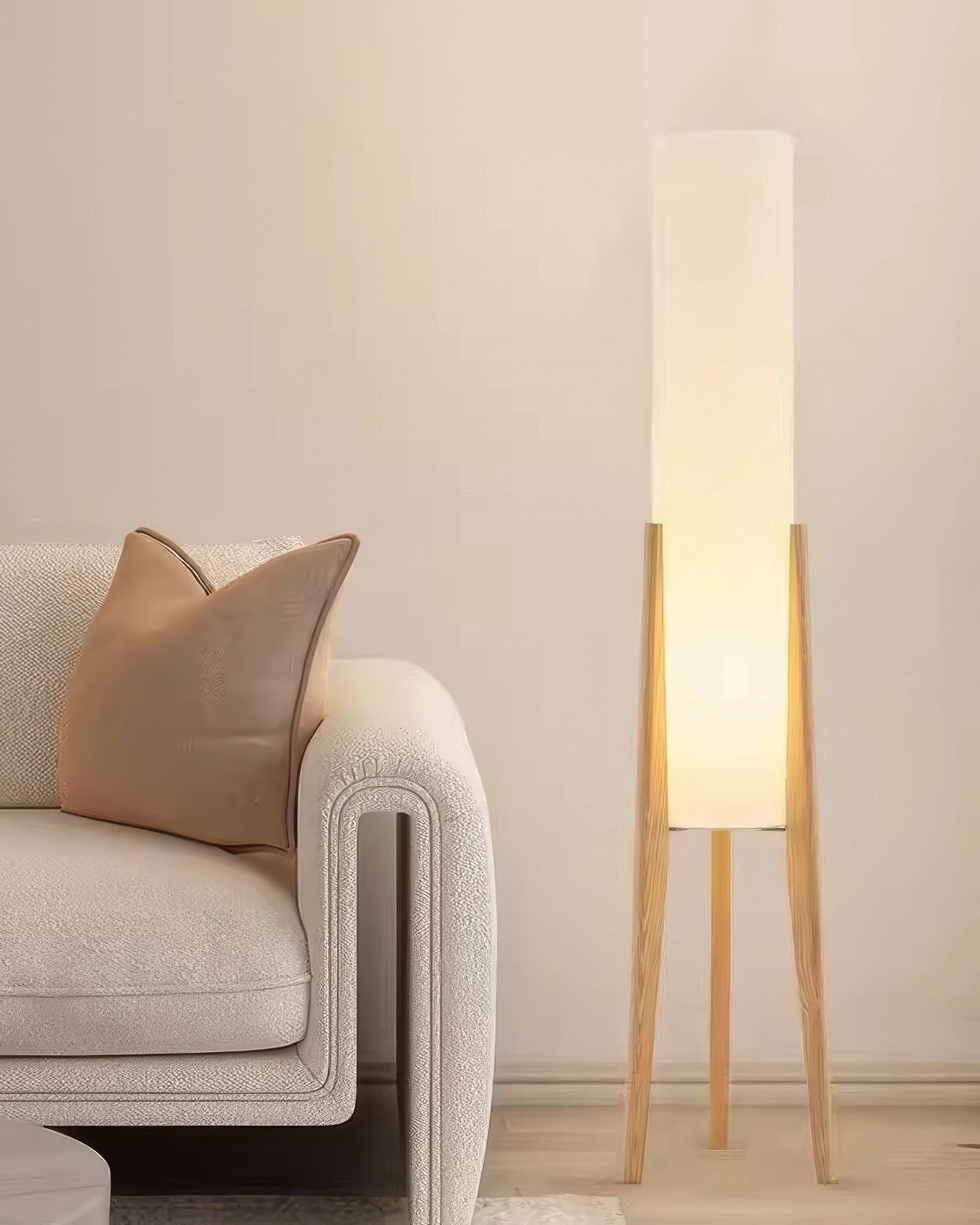 Lampadaire Trépied Bois Massif Abat-Jour Textile LED E27 Ambiance Scandinave Salon Chambre Douce Lumière | Koossa
