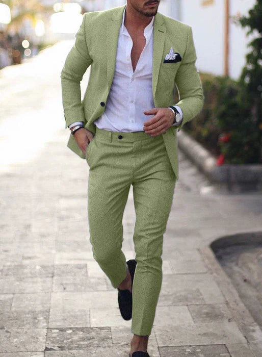 Men's Slim-Fit Two-Piece Suit — Tailored Notch-Lapel Jacket & Tapered Trousers for Formal & Smart-Casual Occasions | Koossa