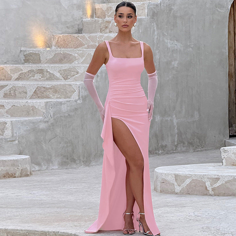 Women's Open-Back Maxi Dress in Flowing Fabric for Evening Occasions and Special Events | Koossa