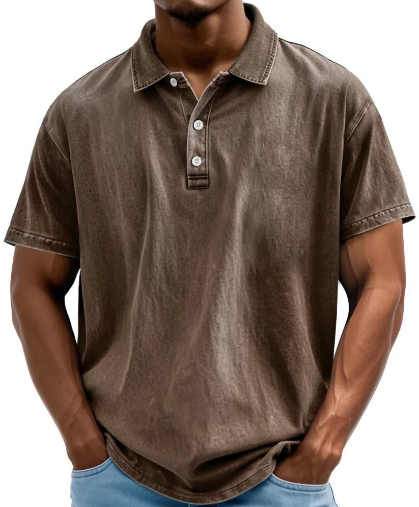 Men's Washed Cotton Polo Shirt in Classic Colours | Vintage-Inspired Relaxed Fit Short Sleeve Top | Smart Casual Weekend Wear | Koossa