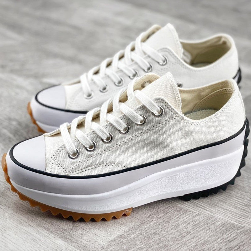 Platform Trainers with Ridged Sole in Brown, Black, White and Safari Beige | Chunky Lace-Up Sneakers for Women | Everyday Casual Footwear | Koossa