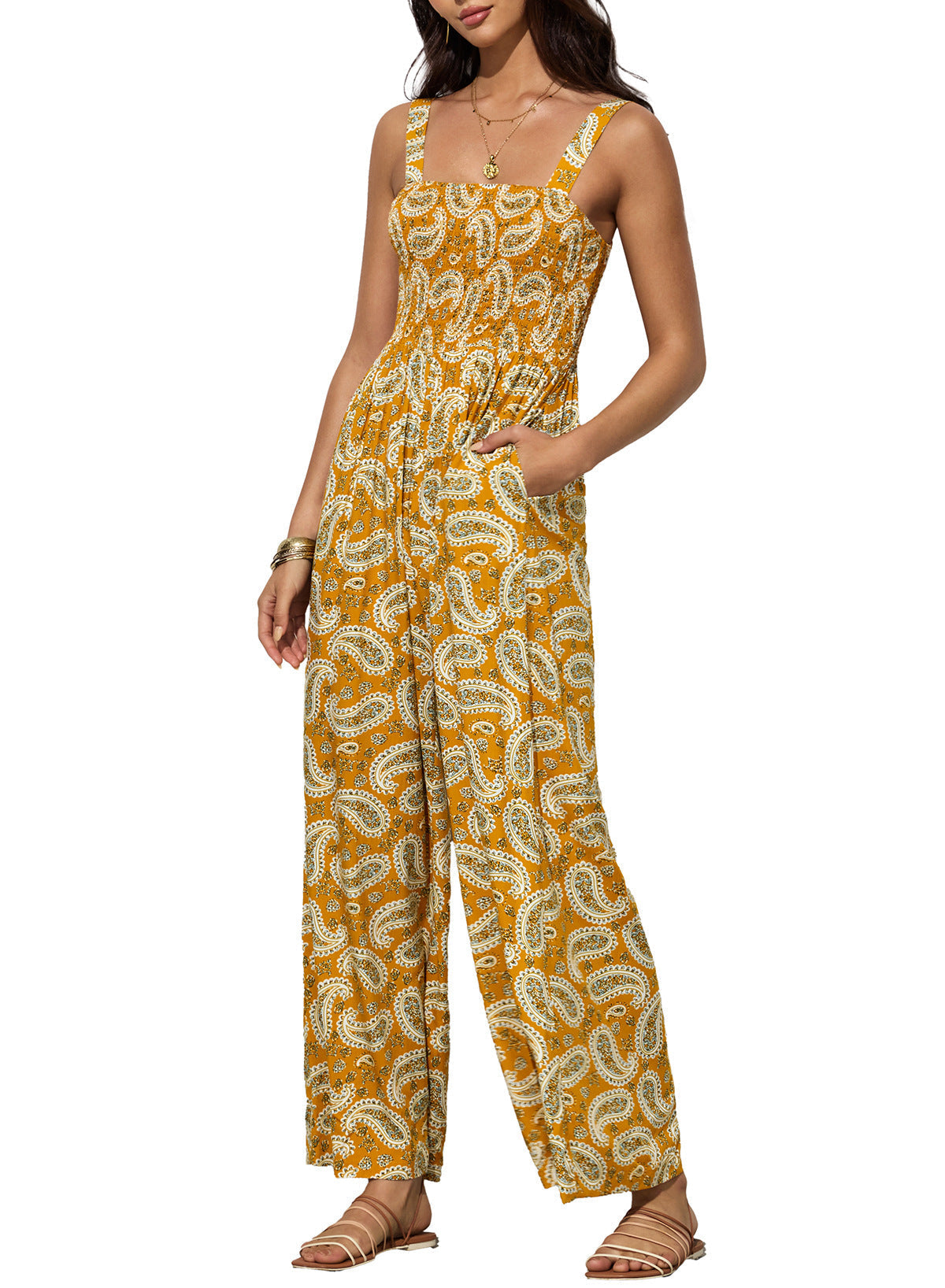 Women's Wide-Leg Floral Jumpsuit in Flowing Silhouette for Garden Parties and Spring Gatherings | Koossa