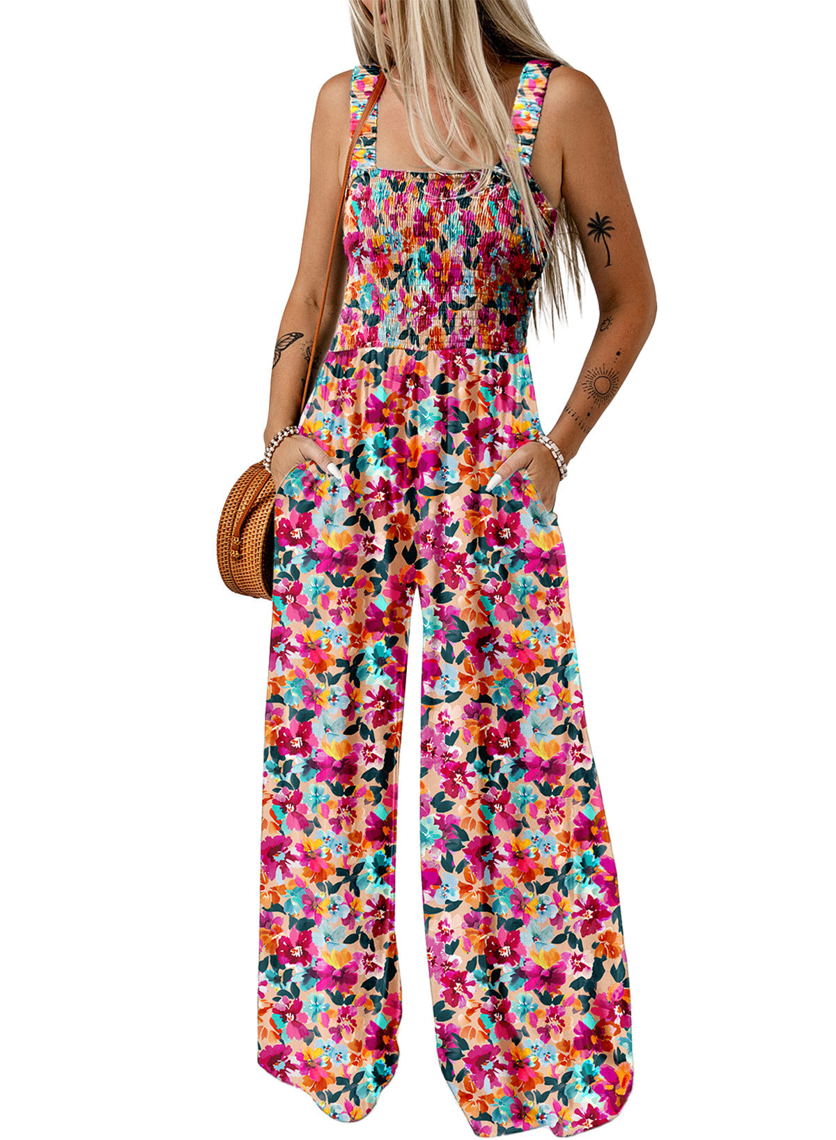 Women's Wide-Leg Floral Jumpsuit in Flowing Silhouette for Garden Parties and Spring Gatherings | Koossa