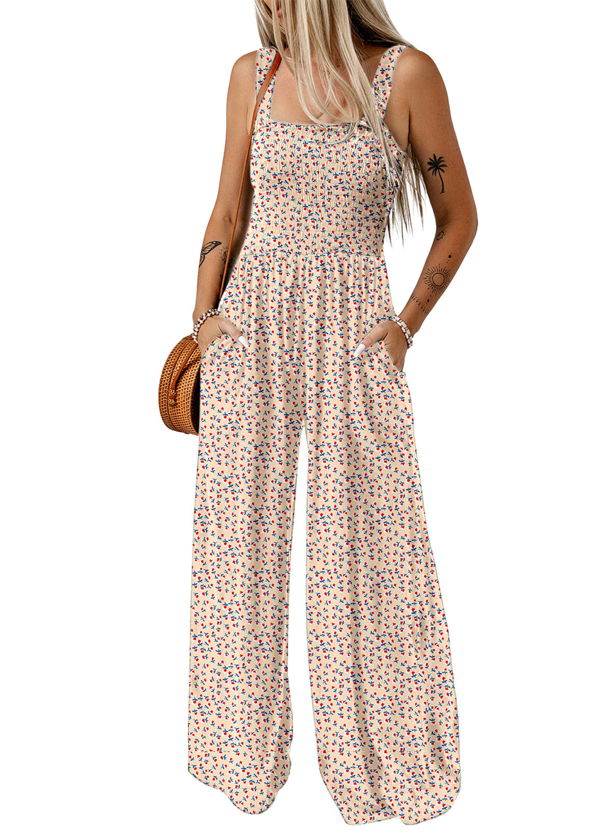 Women's Wide-Leg Floral Jumpsuit in Flowing Silhouette for Garden Parties and Spring Gatherings | Koossa