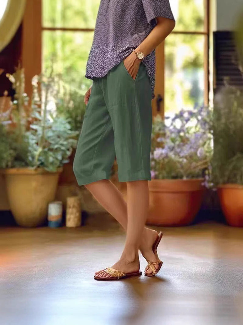 Women's Linen-Blend Drawstring Shorts in Five Versatile Colours – Relaxed Elastic Waist Summer Shorts with Pockets for Casual Days, Weekend Getaways, Garden Parties | Koossa