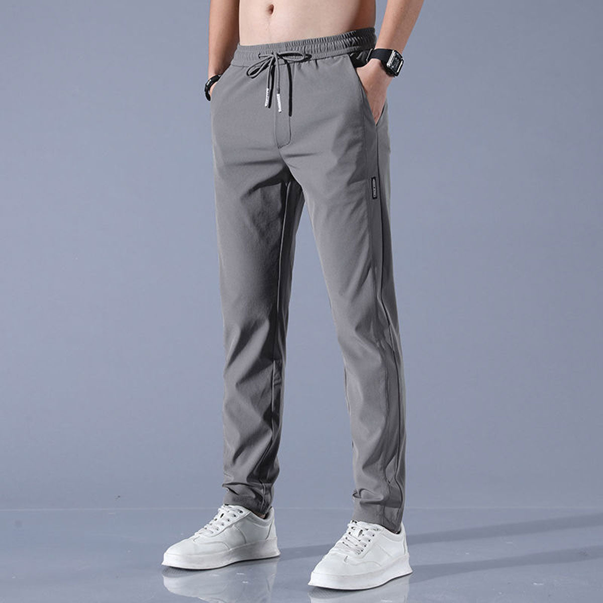 Men's Drawstring Trousers — Tapered Leg Casual Trousers with Side Pockets for Everyday Comfort | Koossa