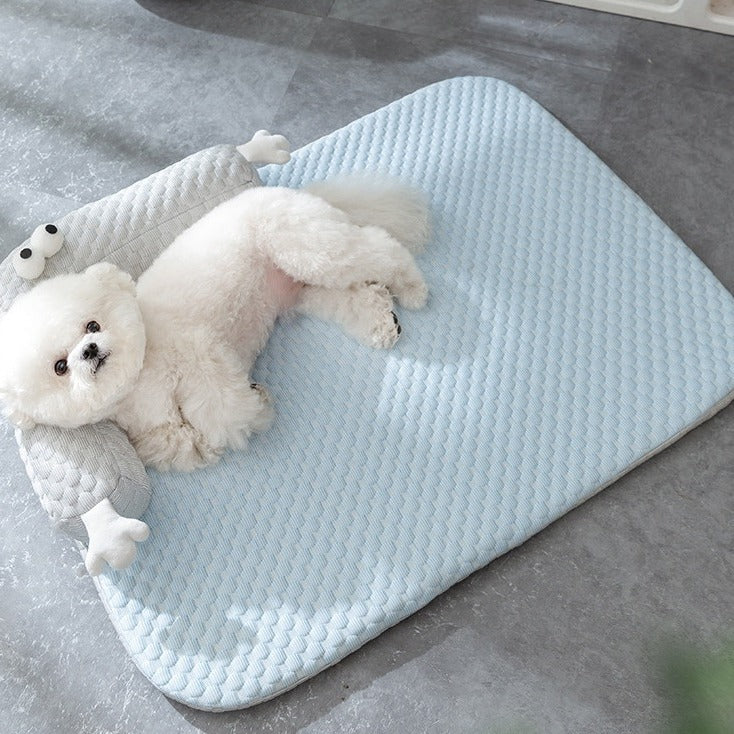 Dog Cooling Mat Silk Padded Self-Cooling Pet Bed Summer Heat Relief Blue Beige S M L XL | Koossa