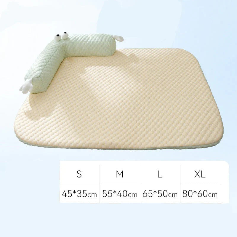 Dog Cooling Mat Silk Padded Self-Cooling Pet Bed Summer Heat Relief Blue Beige S M L XL | Koossa