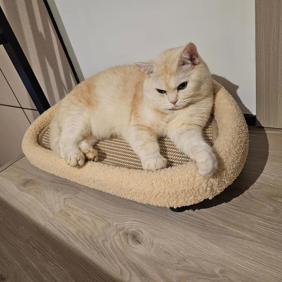 Cat Bed with Scratching Pad 2-in-1 Sisal Round Warm Cushion Kitten Scratcher Cosy Sleeping Basket Claw Sharpening Mat Natural | Koossa