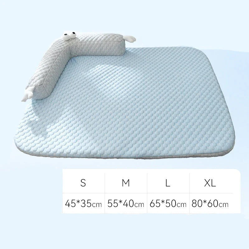 Dog Cooling Mat Silk Padded Self-Cooling Pet Bed Summer Heat Relief Blue Beige S M L XL | Koossa