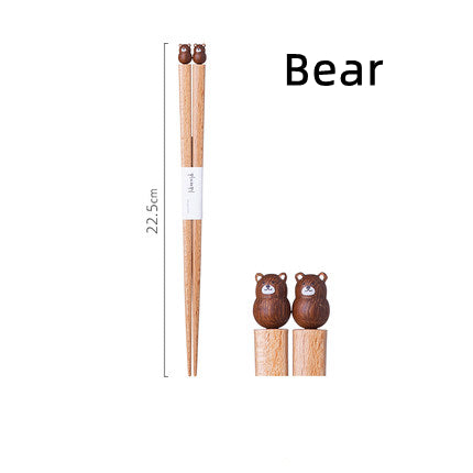 Kids Training Chopsticks with Animal Toppers, Wooden Easy-Grip Learning Utensils for Toddlers, Shiba Inu, Bunny, Bear, Kitten | Lonoma