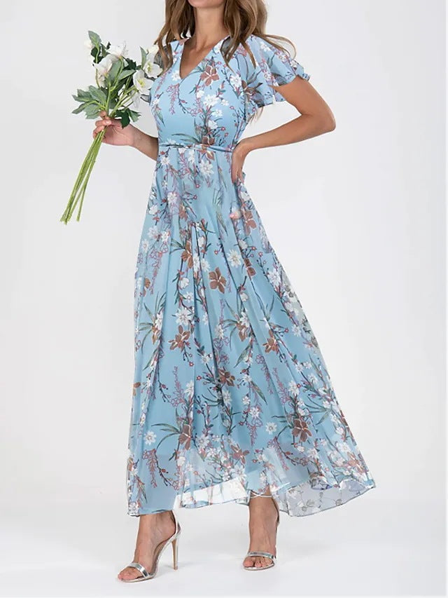 Sleeveless Floral Maxi Dress in Summer Hues for Garden Parties and Weddings | Elegant Flowing Print Dress for Special Occasions | Koossa