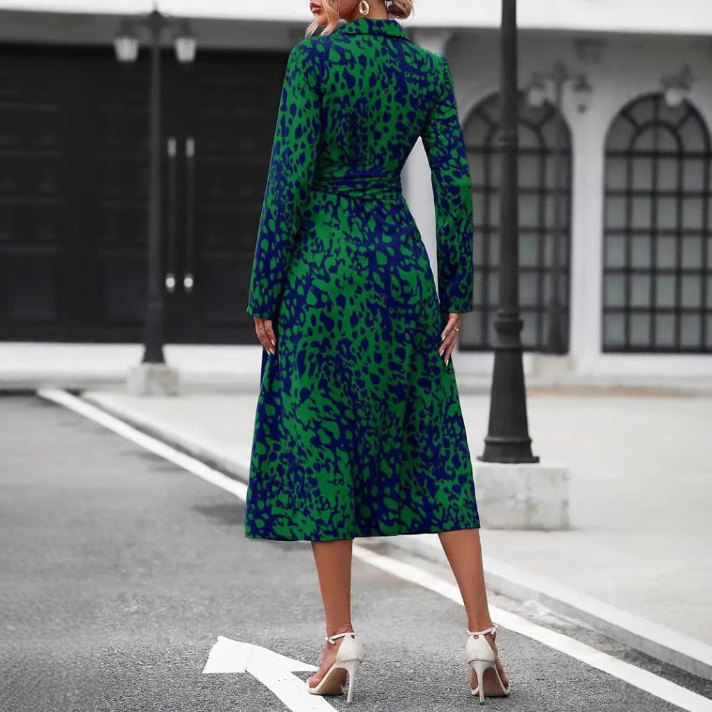 Women's Midi Dress with Tie Belt — Elegant A-Line Summer Dress for Brunch, Work & Weekend Occasions | Koossa