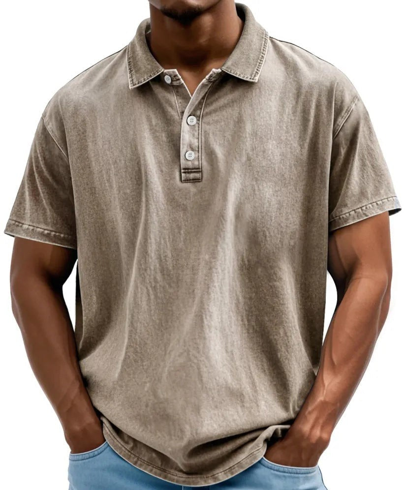 Men's Washed Cotton Polo Shirt in Classic Colours | Vintage-Inspired Relaxed Fit Short Sleeve Top | Smart Casual Weekend Wear | Koossa