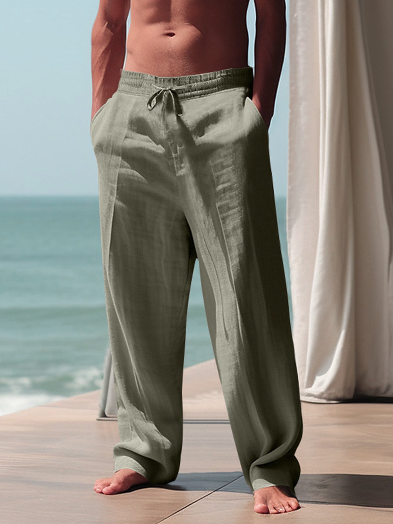 Men's Relaxed Fit Trousers with Elasticated Waist and Side Pockets — Casual Summer Trousers for Everyday Comfort | Koossa