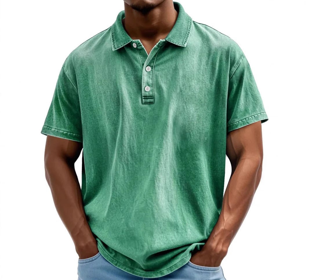 Men's Washed Cotton Polo Shirt in Classic Colours | Vintage-Inspired Relaxed Fit Short Sleeve Top | Smart Casual Weekend Wear | Koossa