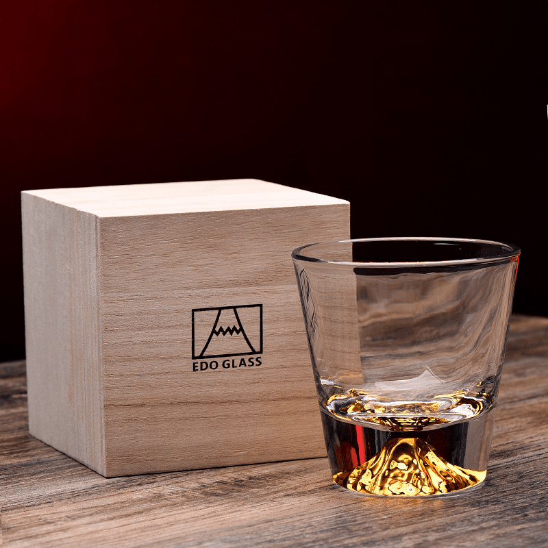 Verre à Whisky Edo Kiriko Cristal Japonais Taillé Main Coffret Bois Authentique Artisanat Traditionnel | Koossa