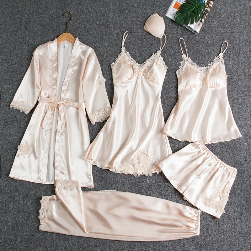 Women's Five-Piece Nightwear Set with Lace Trim — Elegant Pyjama Collection for Lounging & Sleep | Koossa