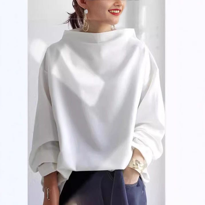 Women's High-Neck Long Sleeve Top in Soft Jersey | Classic Layering Essential for Smart-Casual Everyday Elegance | Koossa