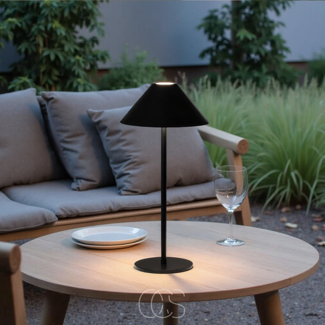 Lampe de table LED sans fil tactile dimmable intérieur extérieur étanche IP54 métal acier rechargeable portable | Koossa