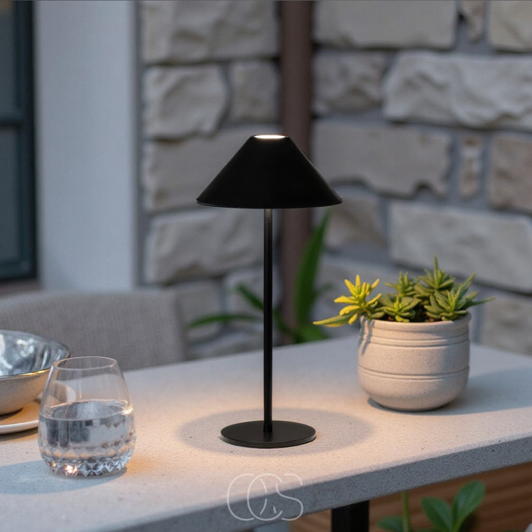 Lampe de table LED sans fil tactile dimmable intérieur extérieur étanche IP54 métal acier rechargeable portable | Koossa