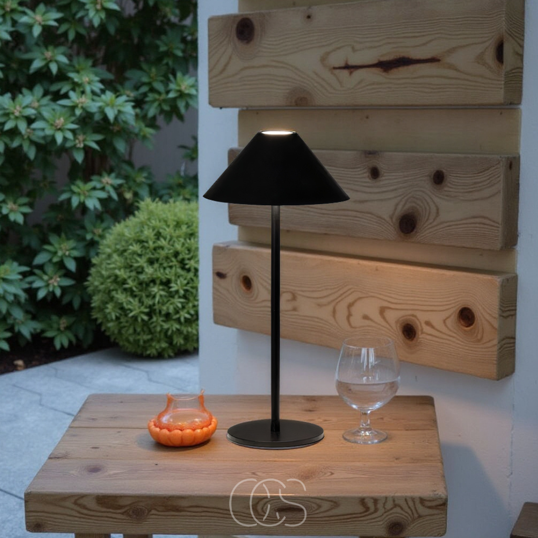 Lampe de table LED sans fil tactile dimmable intérieur extérieur étanche IP54 métal acier rechargeable portable | Koossa