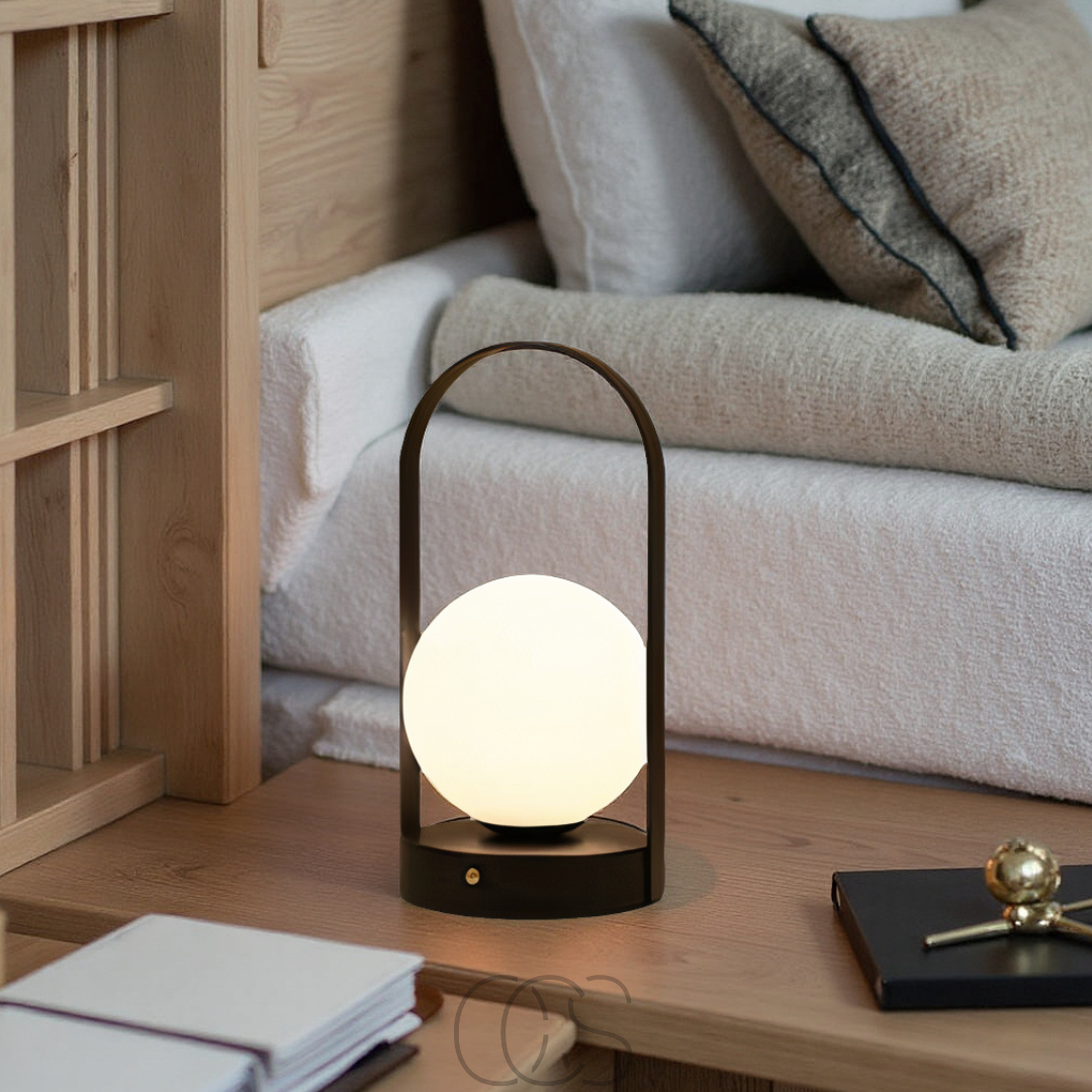 Lampe à poser sans fil sphérique LED tactile dimable rechargeable intérieur extérieur design moderne métal Noir | Koossa
