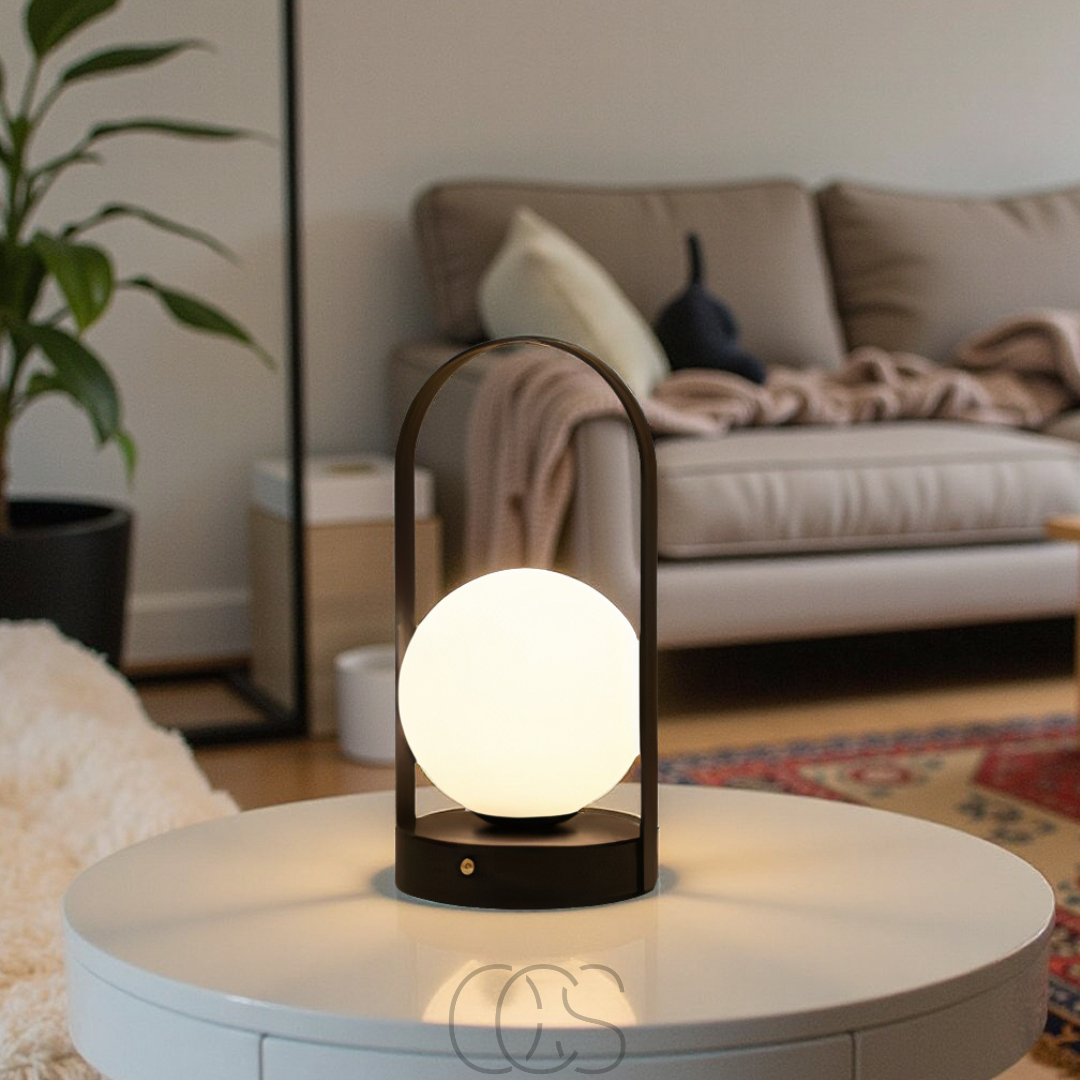 Lampe à poser sans fil sphérique LED tactile dimable rechargeable intérieur extérieur design moderne métal Noir | Koossa