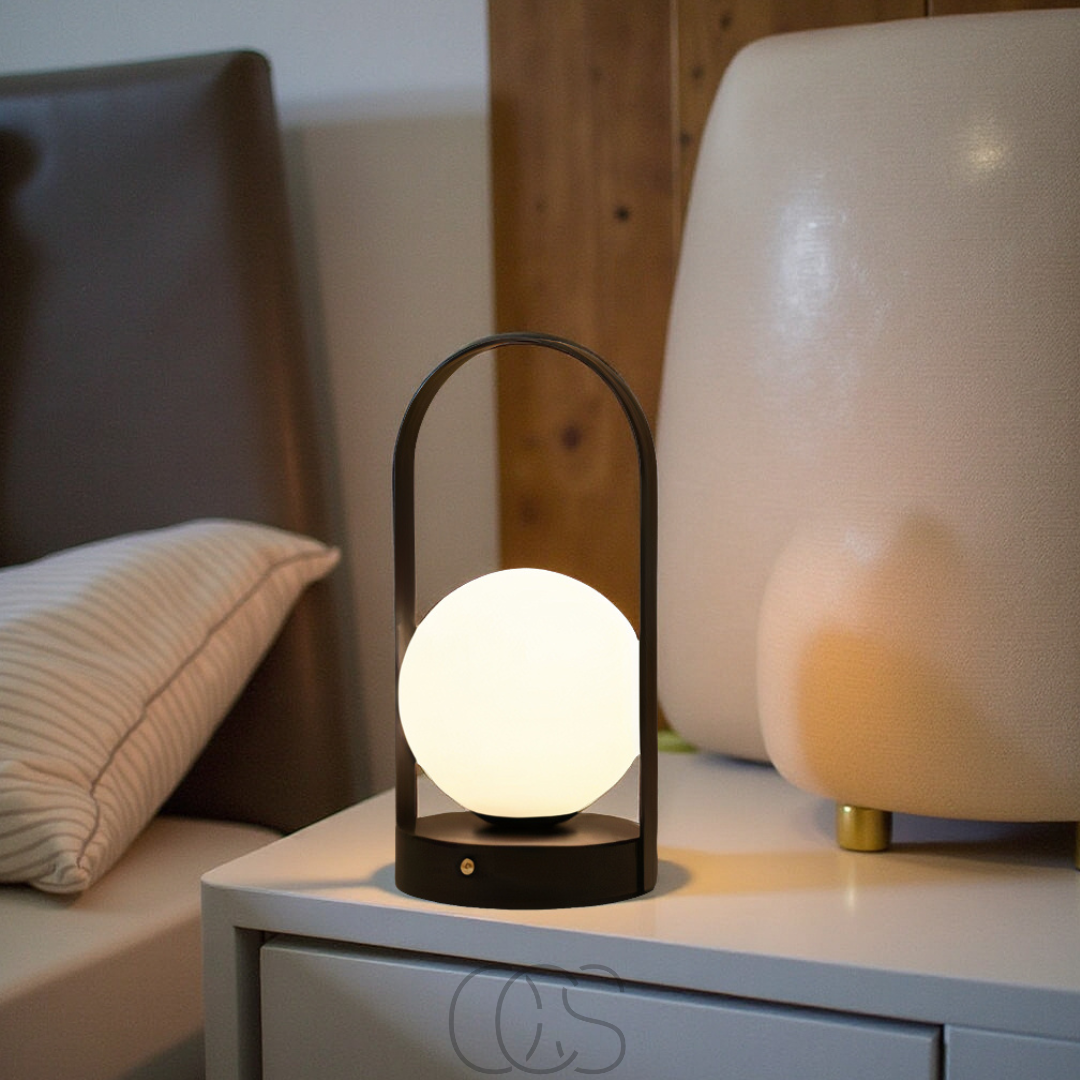 Lampe à poser sans fil sphérique LED tactile dimable rechargeable intérieur extérieur design moderne métal Noir | Koossa