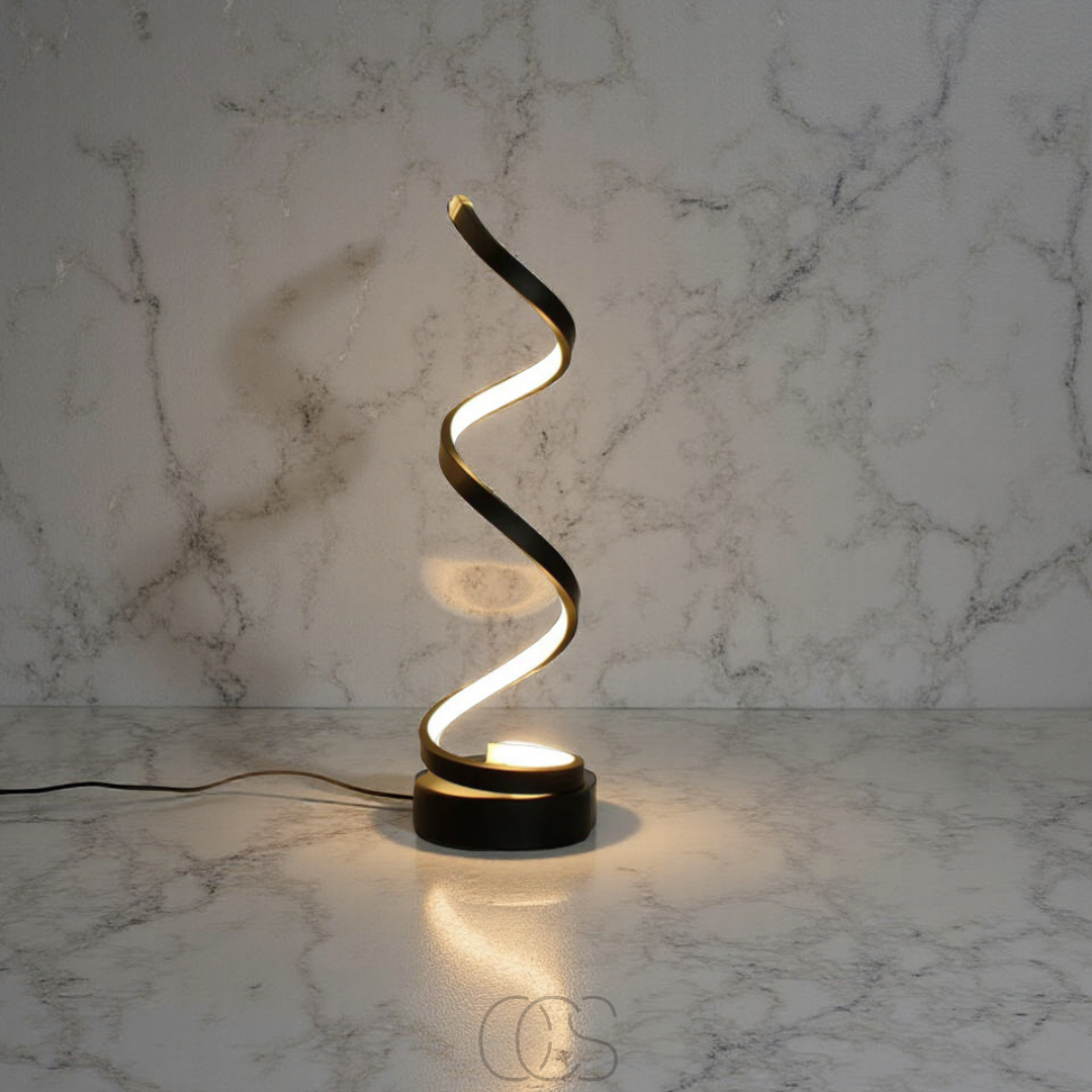 Lampe à poser spirale LED réglable 3 températures lumineuses blanc chaud naturel froid aluminium design salon bureau | Koossa