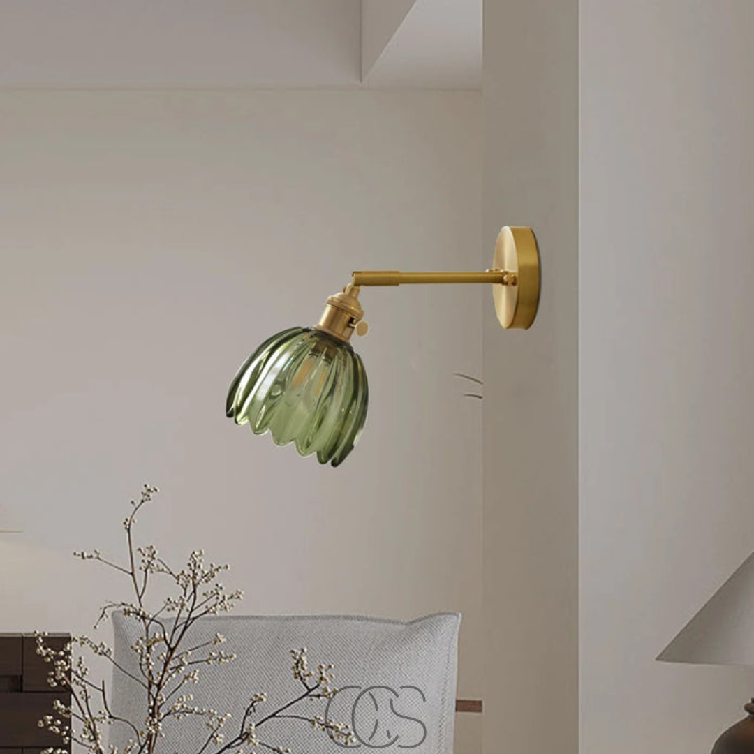 Applique murale rétro en verre tulipe et métal doré pour éclairage d'appoint chaleureux salon chambre couloir | Koossa