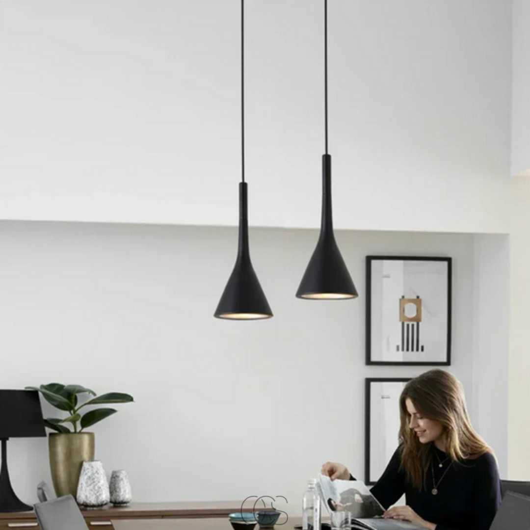 Suspension nordique intemporelle fer et aluminium E27 blanche ou noire éclairage ambiance pour salon chambre | Koossa