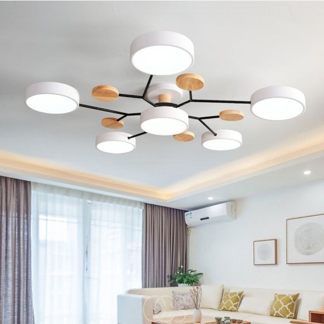 Plafonnier LED rond en métal blanc avec 4 à 6 spots orientables pour salon séjour chambre style moderne | Koossa