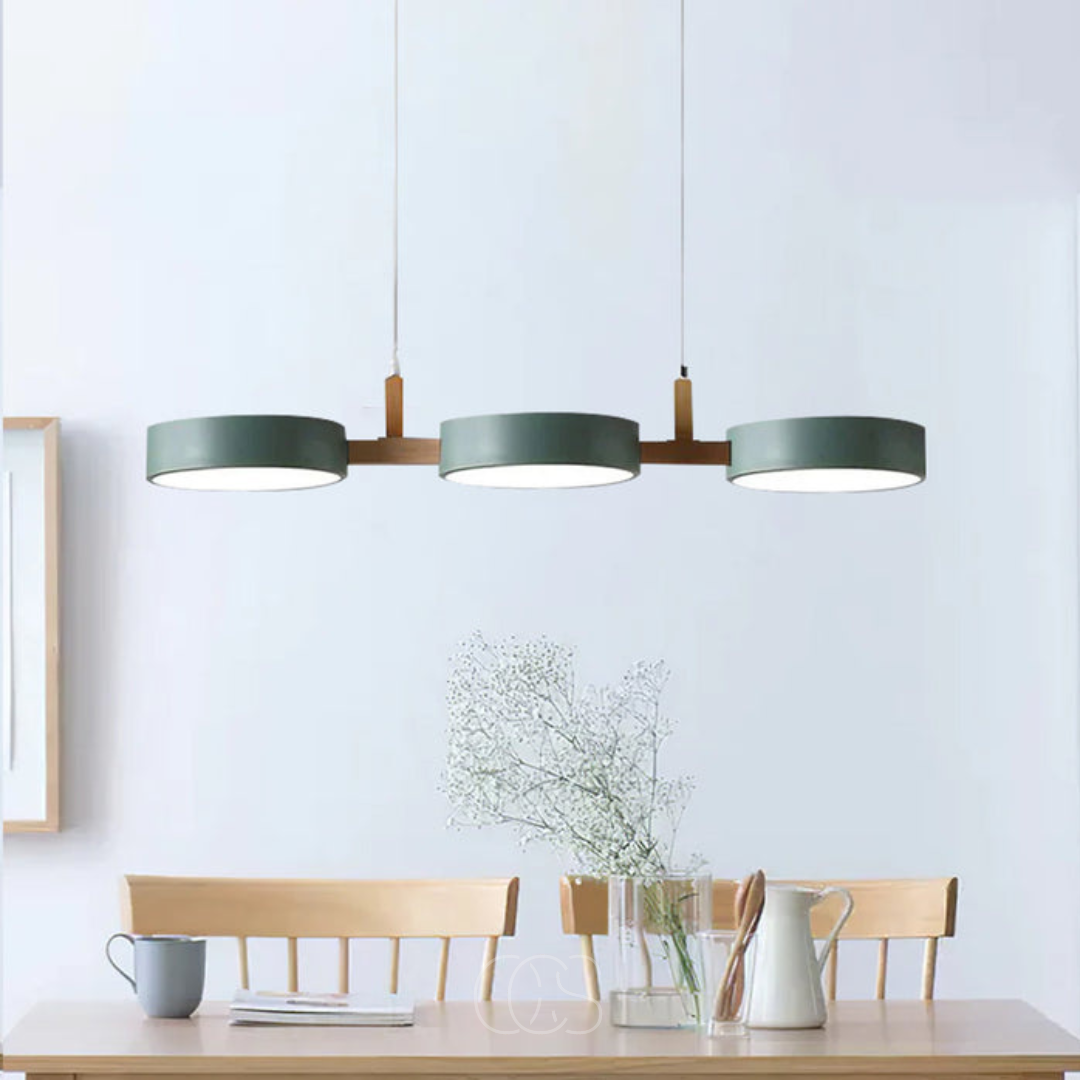 Suspension ronde LED bois et métal 77 cm style macaron ambiance douce eetkamer woonkamer keuken slaapkamer | Koossa