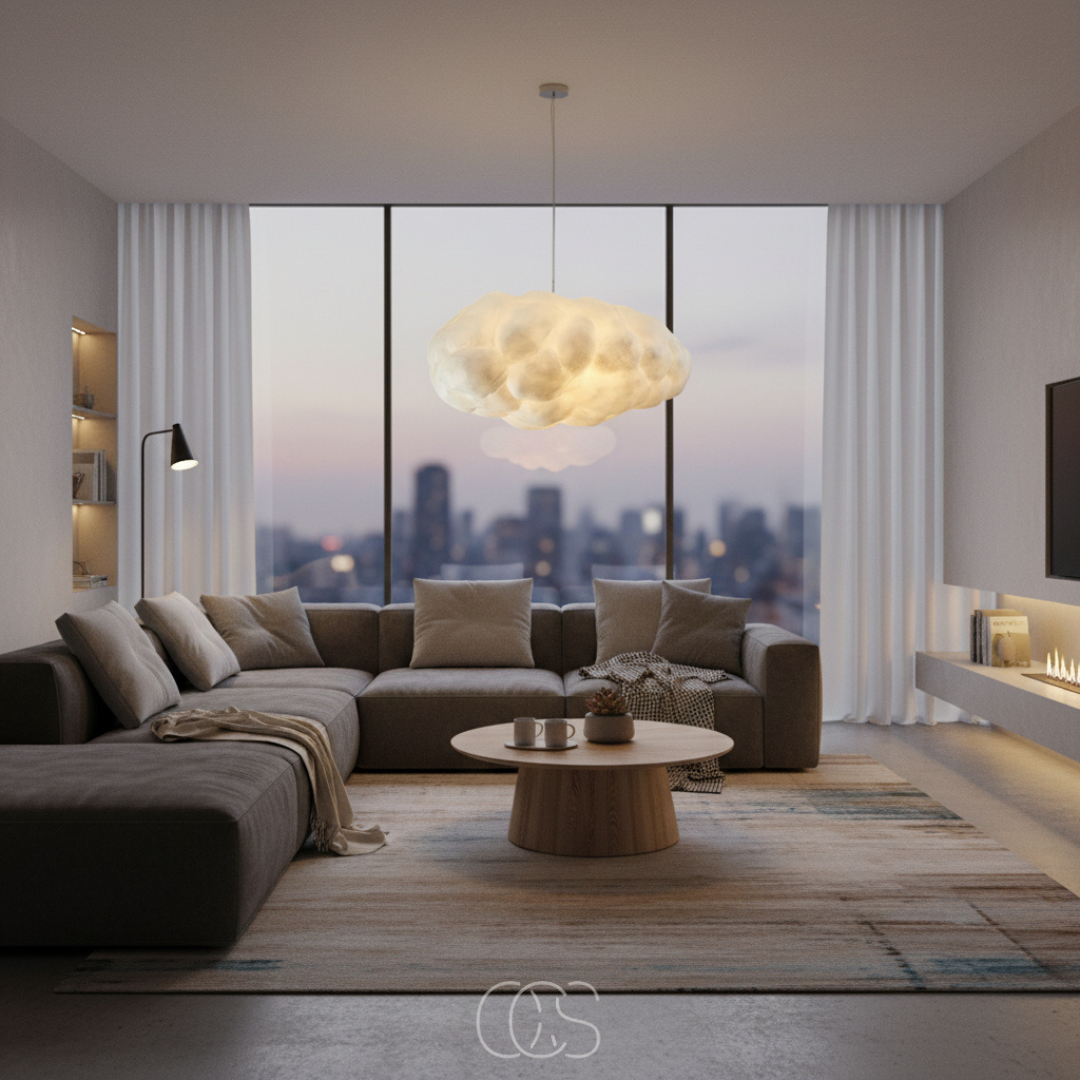 Suspension nuage en coton blanc diffus pour ambiance douce et chaleureuse chambre salon salle à manger | Koossa